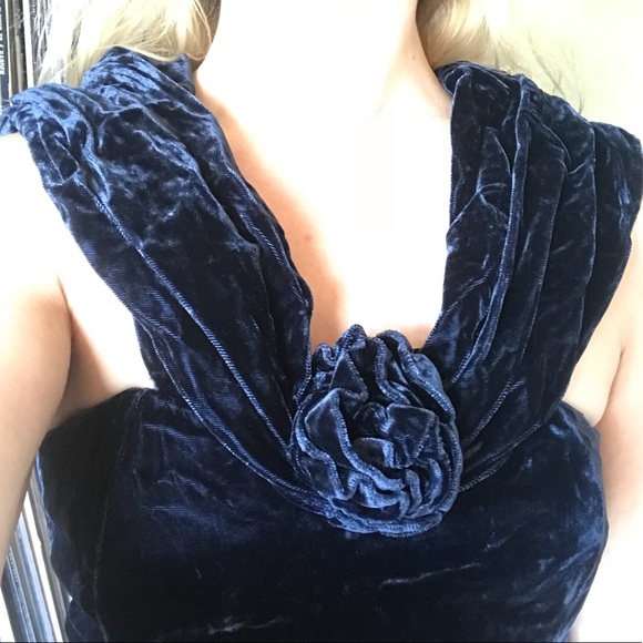 Vintage Crushed Blue Velvet Maxi Dress Gown XS - Picture 2 of 12